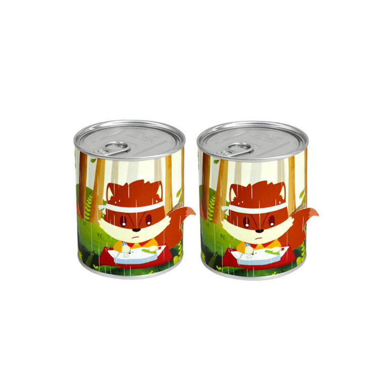 the same Two cans with carton foxs printing on their surface