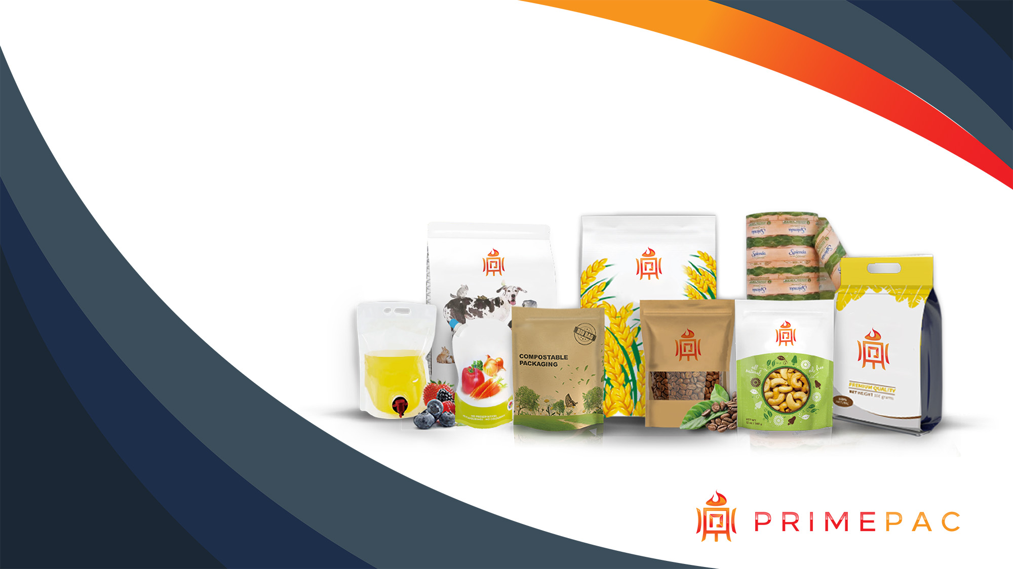 flexible packaging with Primepac Logo on the surface.