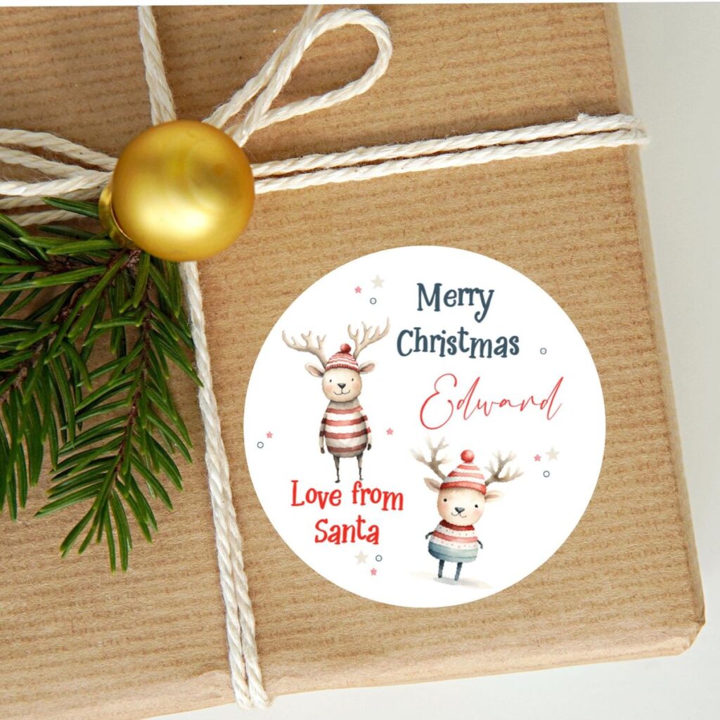 Christmas Holiday Label on a kraft paper box